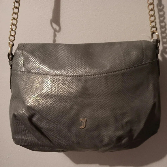 Juicy Couture Gray Pebbled Leather Purse Shoulder Bag Zipped Foldover - Picture 3 of 8
